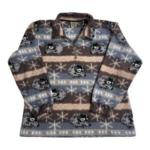 Vintage Cozy 1/4 Zip Fleece Winter Snow Husky / Wolf Animal Nature Design Unisex